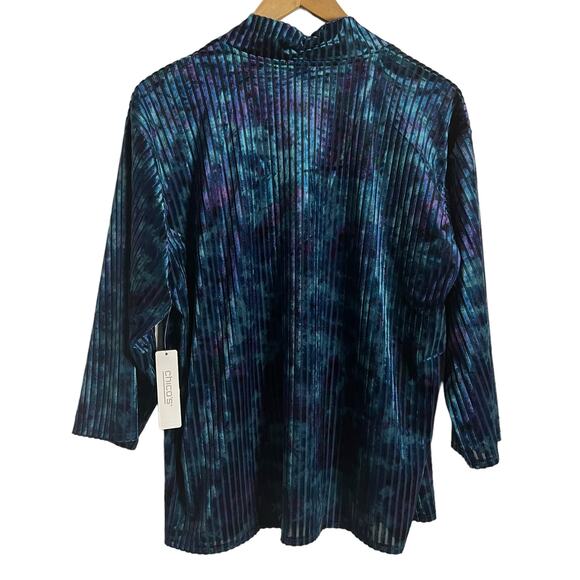 Chico’s Velvet Stripe Tie-Dye Blue Open Front Cardigan Sweater Size US 8 - Picture 6 of 8